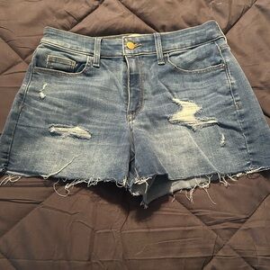 Distressed Universal Thread High Rise -Blue Denim Shorts - Women's Cutoff Style